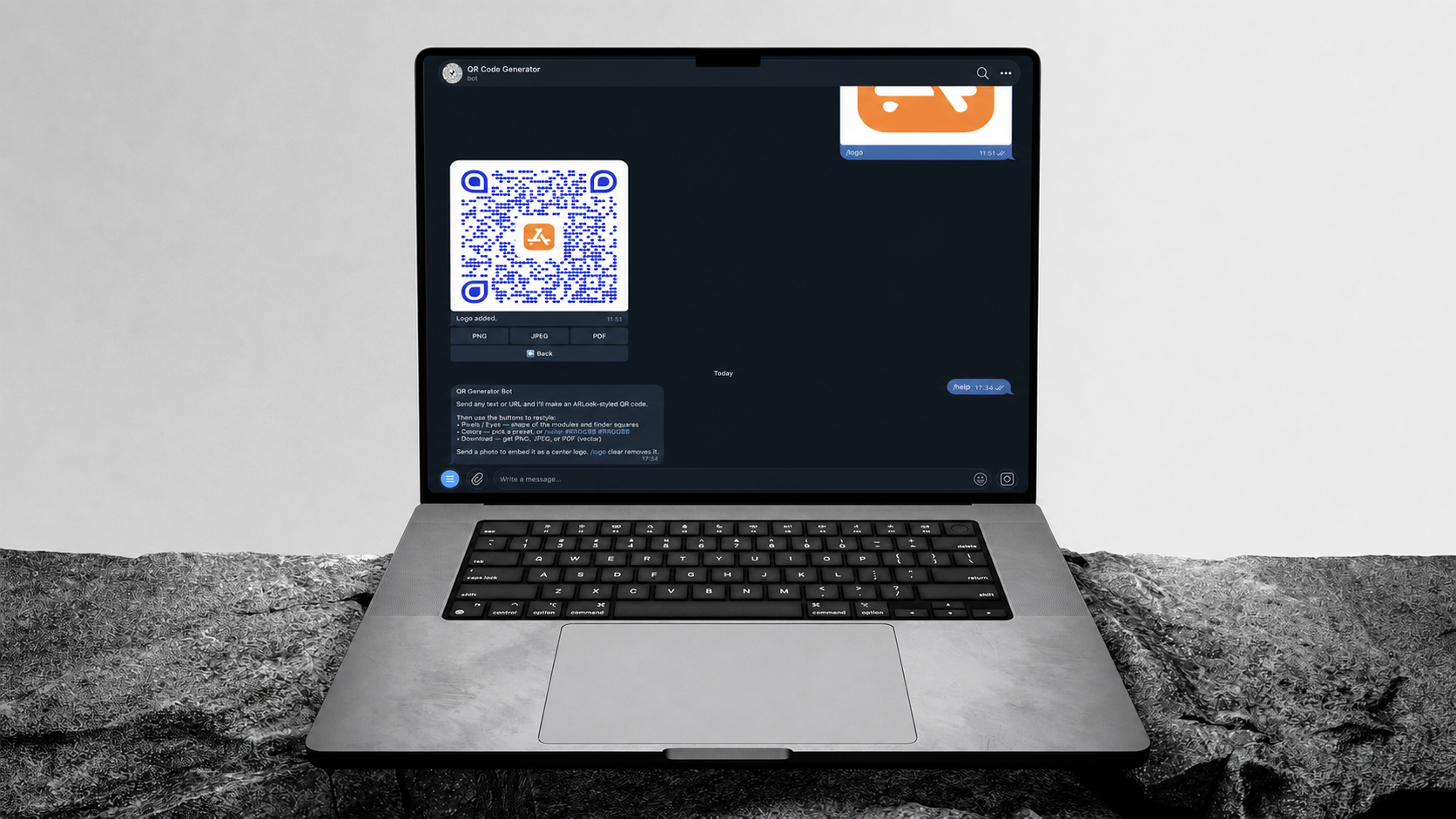 Scancraft Telegram bot on a MacBook